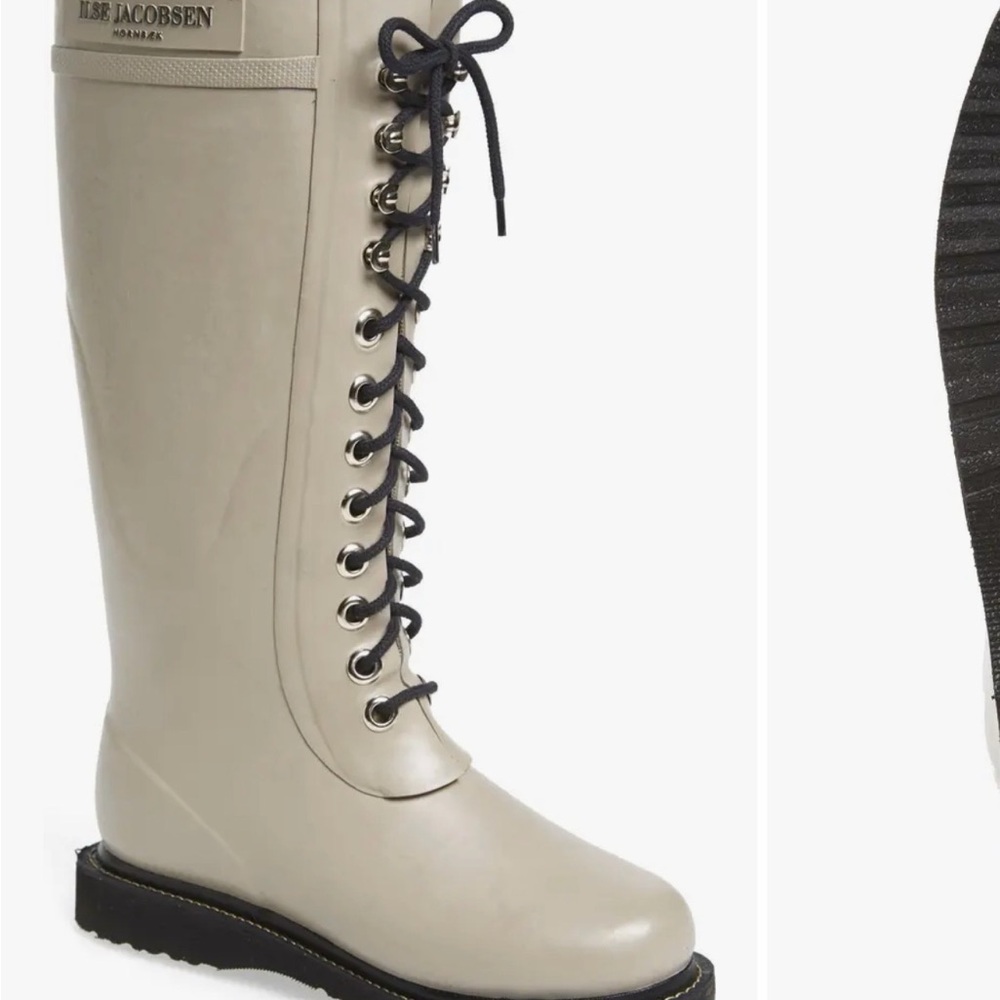 Ilse Jacobsen Lace-Up Tall Rain Boot in Light Gray with Black Laces